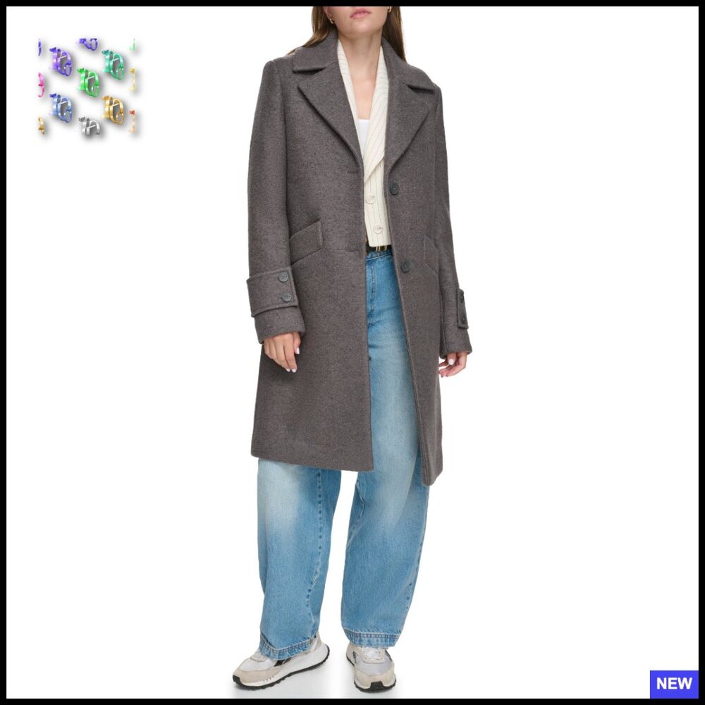 Wool Boucle Trench Coat Classic Tailored Notch Collar Chic Outerwear